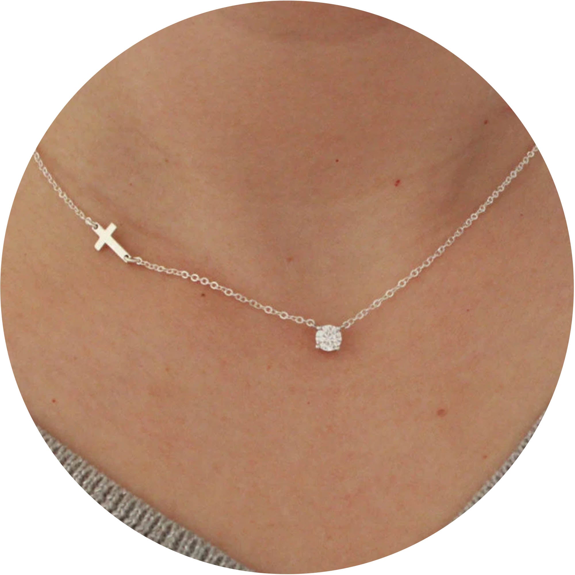 Gold Diamond & Sideway Cross Necklace for Women