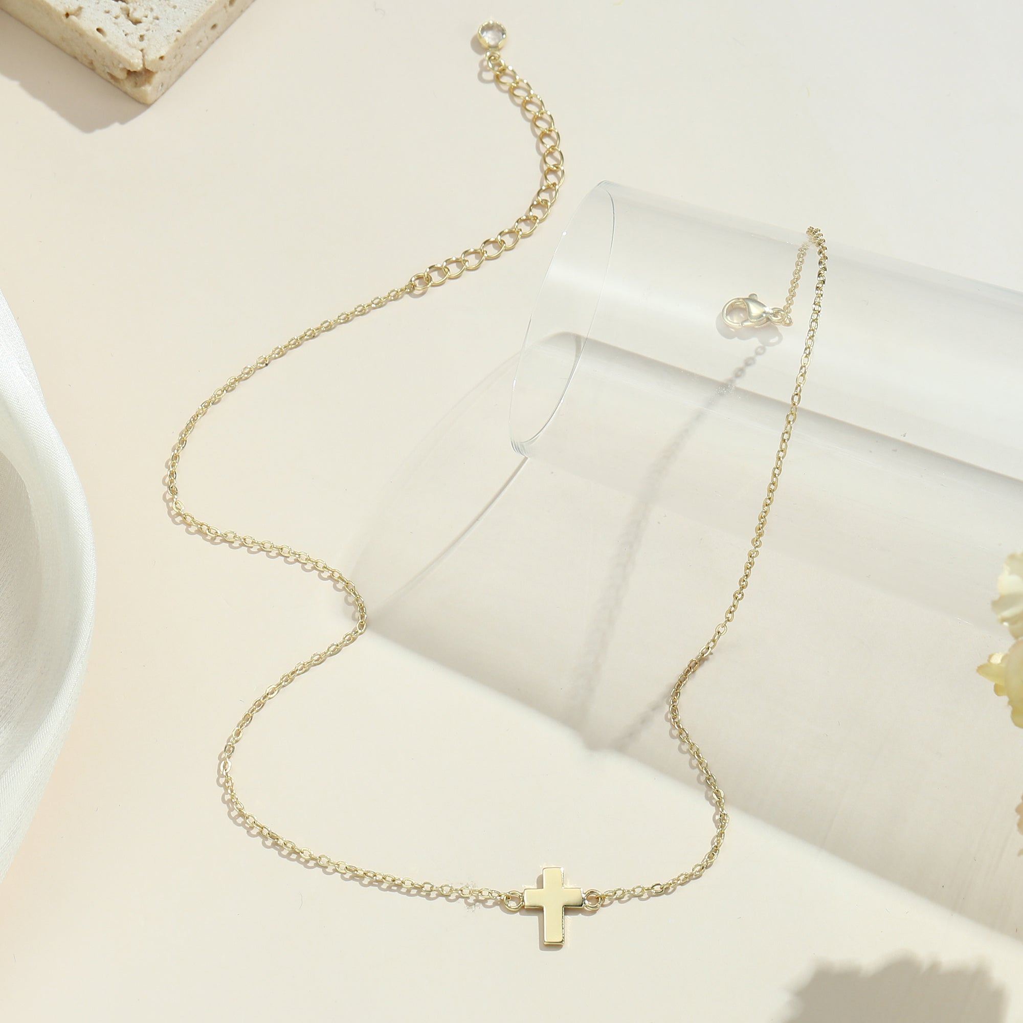 Gold Tiny Cross Choker Necklace for Women