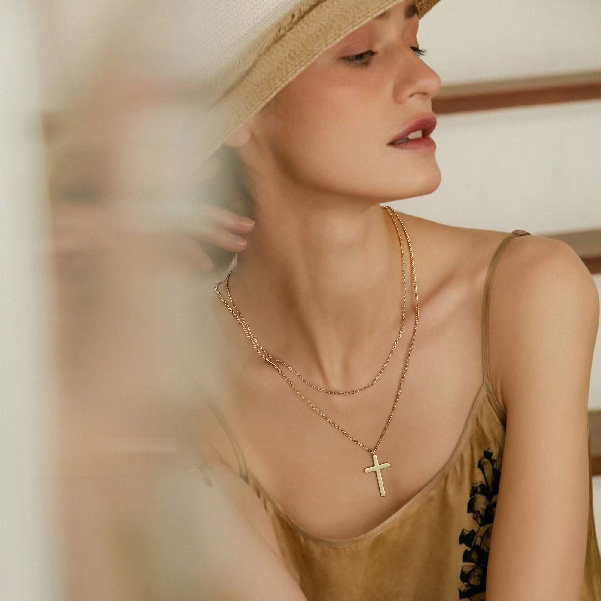 Gold Layered Cross Necklace for Women