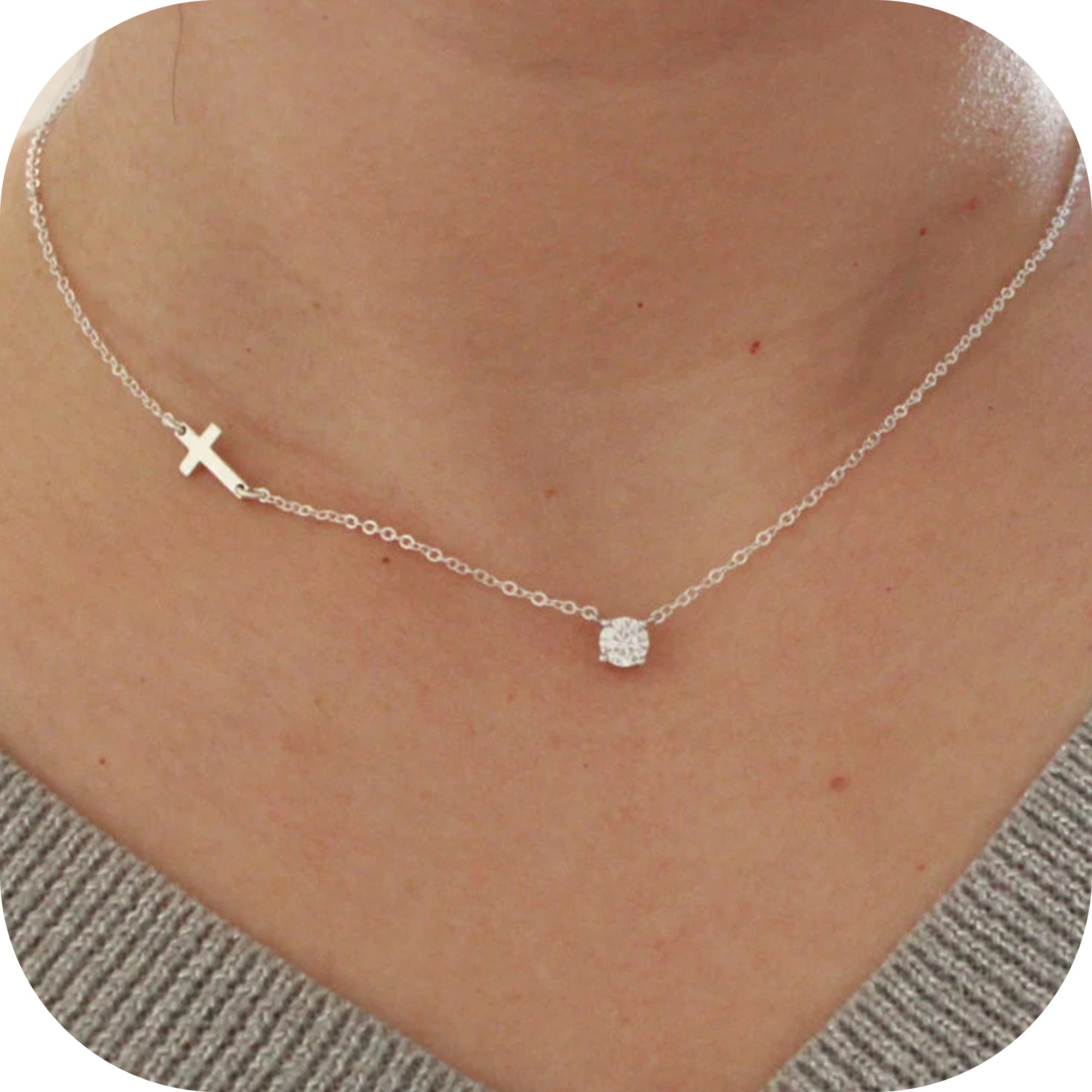 Gold Diamond & Sideway Cross Necklace for Women
