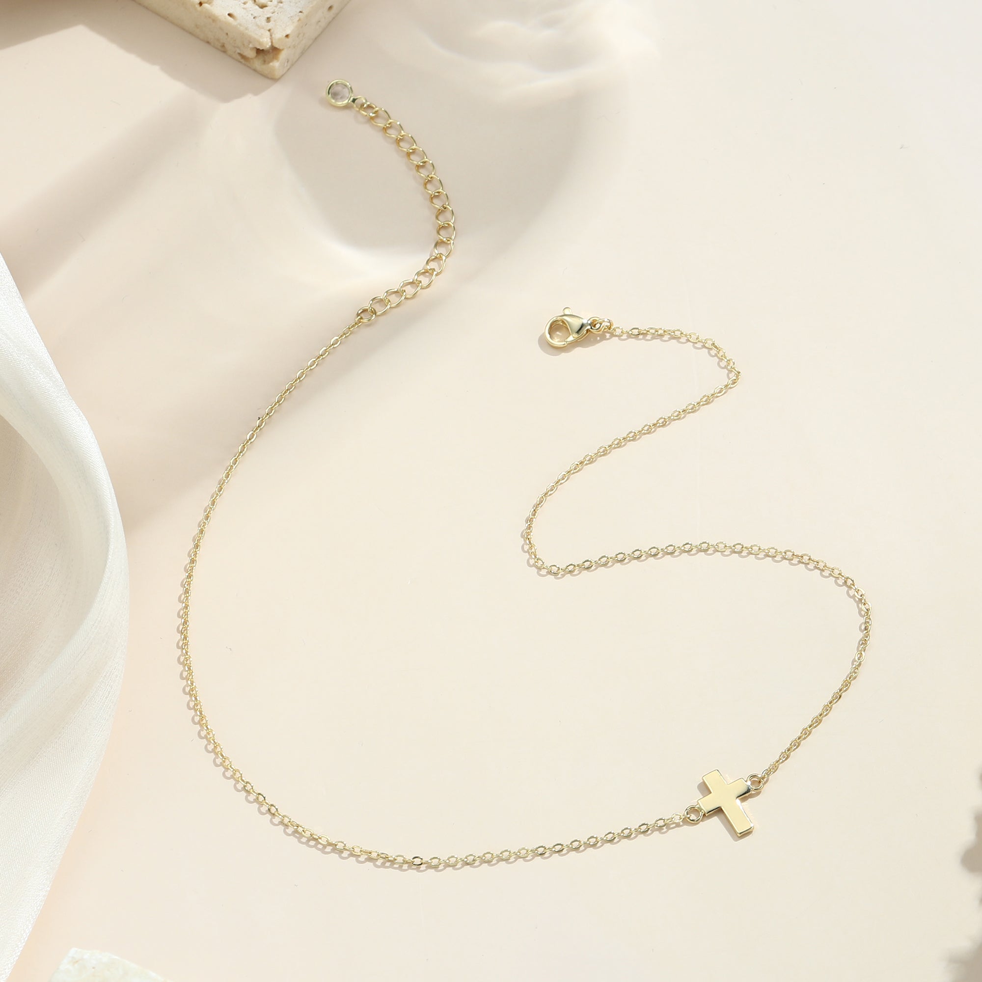 Gold Tiny Cross Choker Necklace for Women
