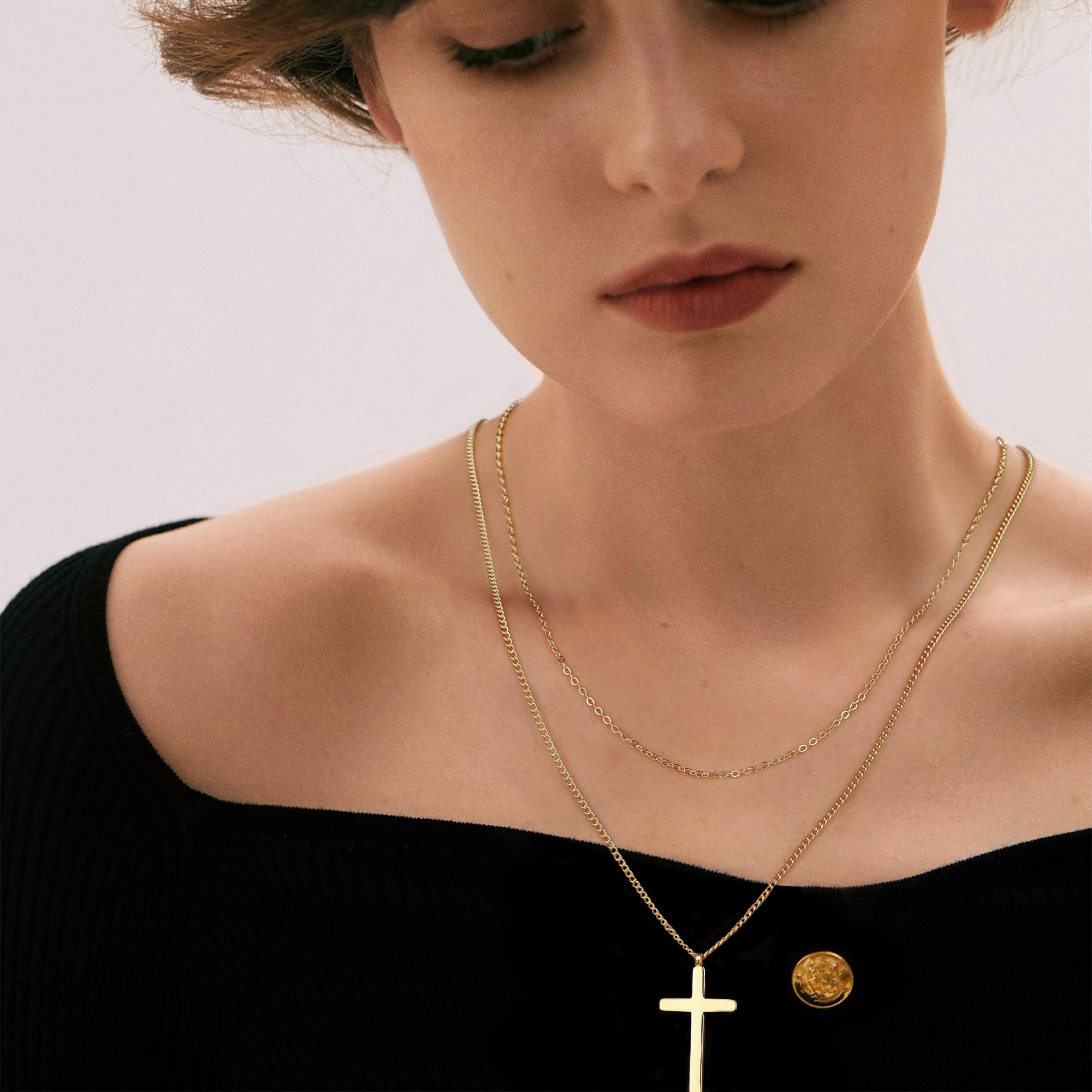 Gold Layered Cross Necklace for Women