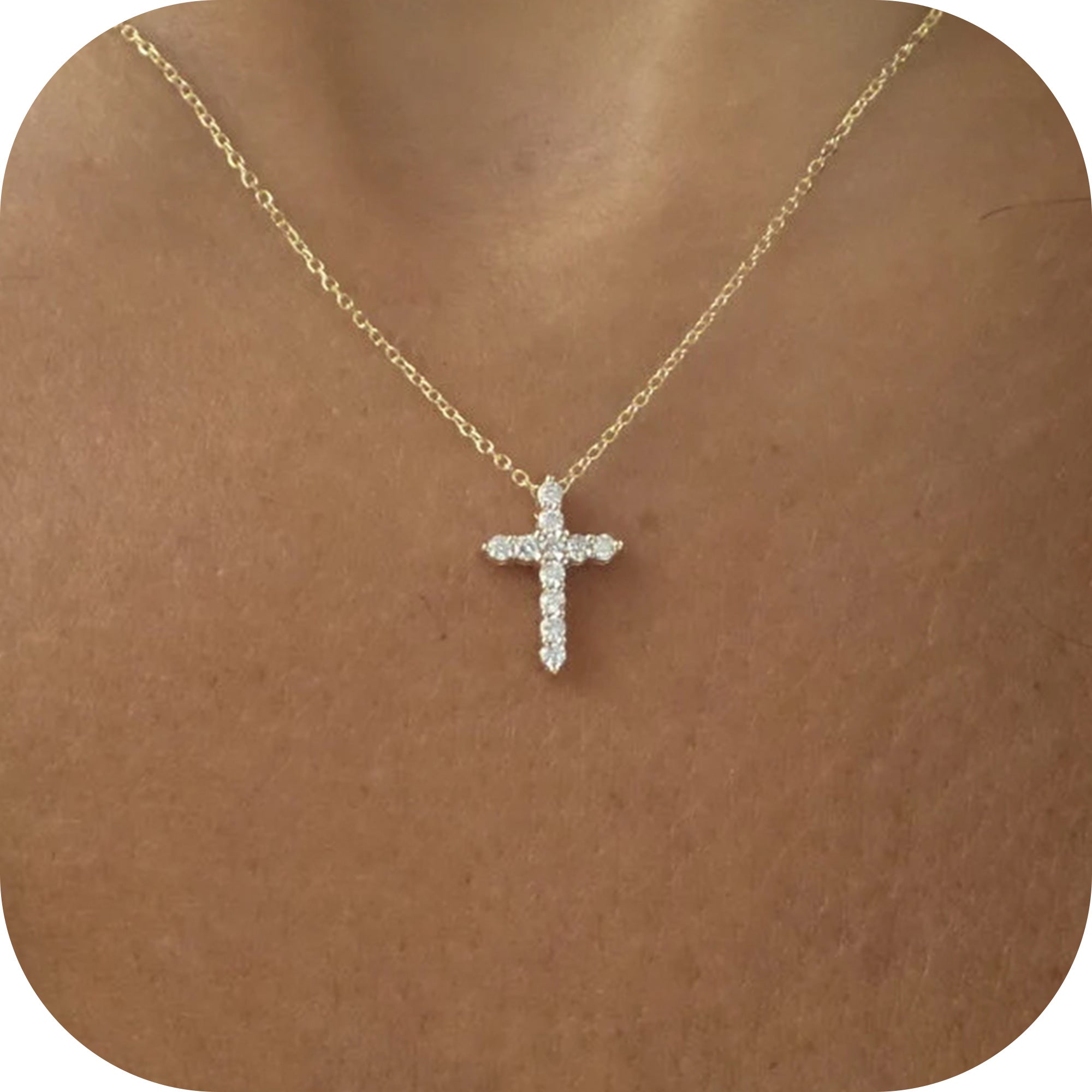 Gold Diamond Cross Pendant Necklace for Women