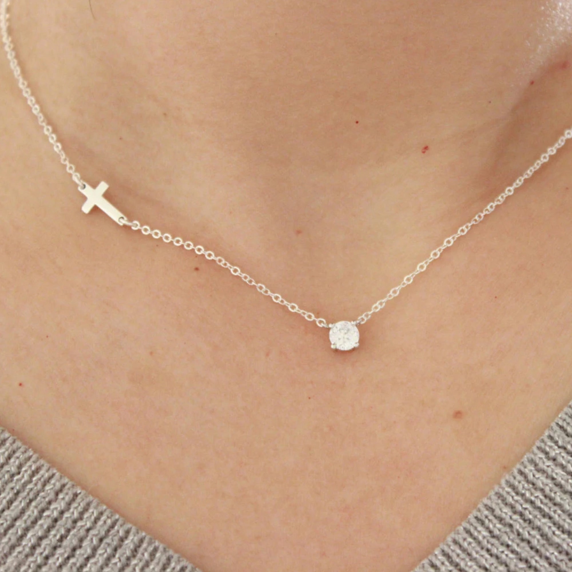Gold Diamond & Sideway Cross Necklace for Women