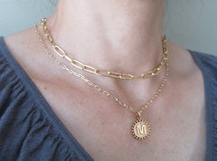 Turandoss Initial Necklace for Mom, Gold Plated Paperclip Chain Choker