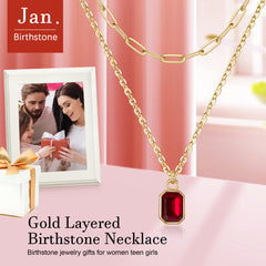 Turandoss Birthstone Necklace for Women Girls, Birthstone Layered Necklace for Girls,  Birthday Gifts for Girls, Jewelry for Women, 15+2.5/17+2.5In