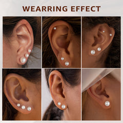 Turandoss 6Pairs Gold Silver Pearl Flat Back Stud Earrings for Women Men - S925 Sterling Silver Post Hypoallergeni Cartilage Earring, Christmas Gifts