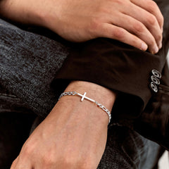 Turandoss Silver Cross Bracelet for Men Teen Boys, Stainless Steel Cuban Chains Non Tarnish, Birthday Gifts, Valentine's Day Gift for Men Boy Husband