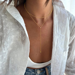 Turandoss 18K Gold Lariat Necklace for Women Trendy - Dainty Y-Shaped Layered Necklace, Jewelry for Women, Birthday Christmas Gifts, 15+2.5/18+2.5In