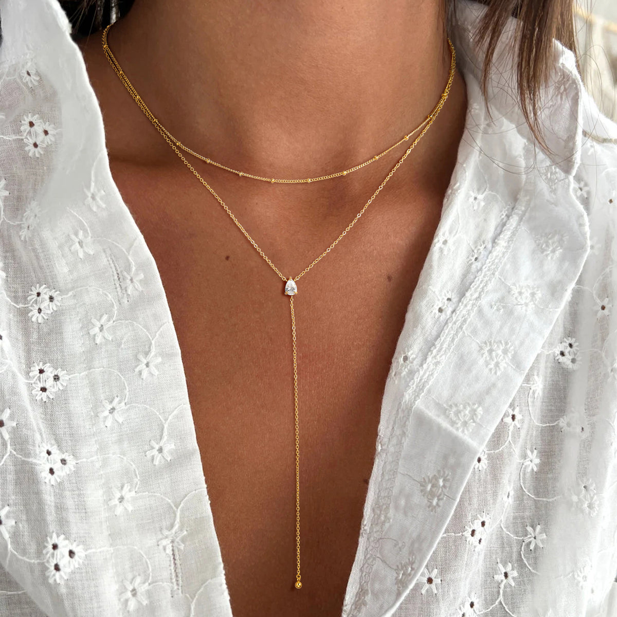 Turandoss 18K Gold Lariat Necklace for Women Trendy - Dainty Y-Shaped Layered Necklace, Jewelry for Women, Birthday Christmas Gifts, 15+2.5/18+2.5In