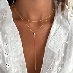 Turandoss 18K Gold Lariat Necklace for Women Trendy - Dainty Y-Shaped Layered Necklace, Jewelry for Women, Birthday Christmas Gifts, 15+2.5/18+2.5In