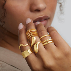 Turandoss 12PCS Chunky Gold Rings for Women Teen Girls, Non Tarnish 18K Gold Stackable Open Ring Set, Birthday Gifts, Valentine's Day Gift for Wife