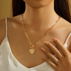 Turandoss 18K Gold Layered Necklaces for Women, Dainty Choker Pendant Necklace with Paperclip Chain, Gold Jewelry for Women, Christmas Gifts for Women