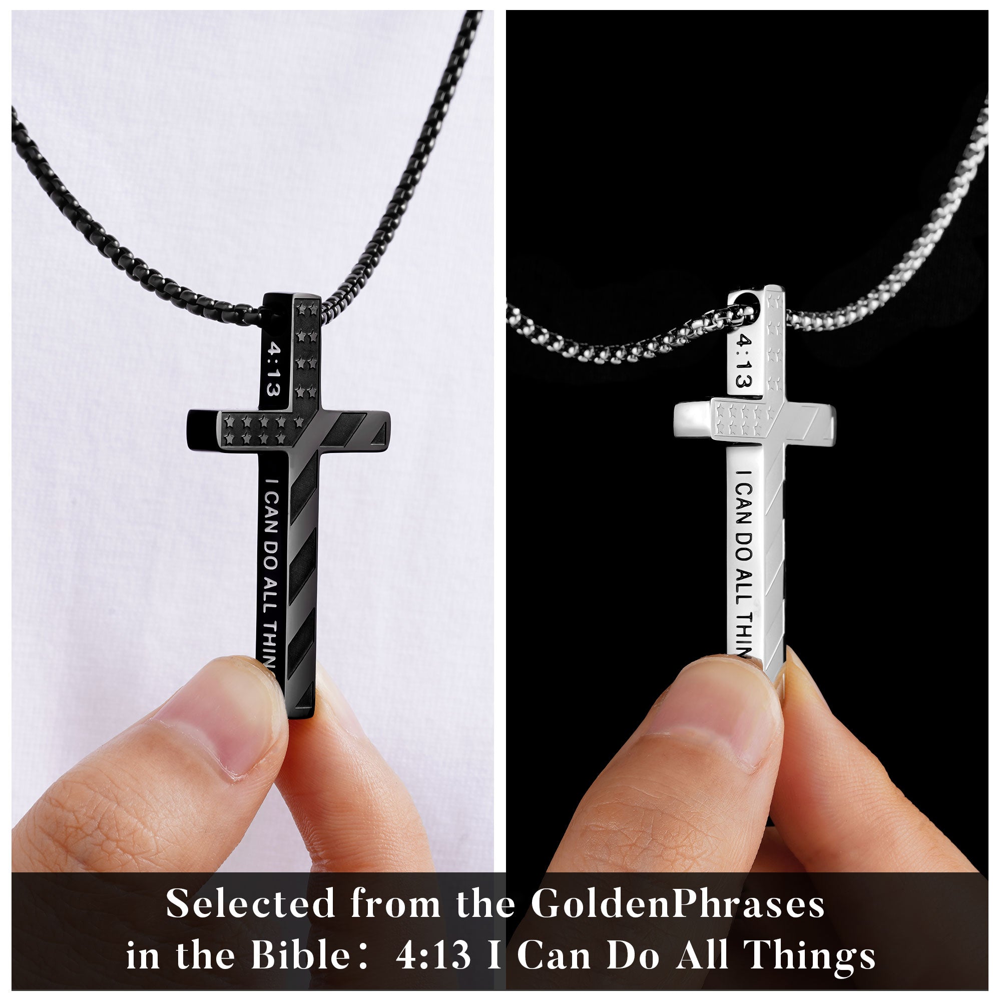 Truandoss 2Pcs Silver Black Cross Necklace for Men Boys - Stainless Steel American Flag Cross Pendant Necklaces,  Fathers Day Christmas Jewelry  Gifts