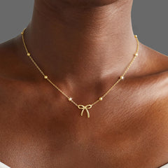Turandoss Bow Necklace for Girls Women-Tiny Pendant Chain Trendy Jewelry Gift