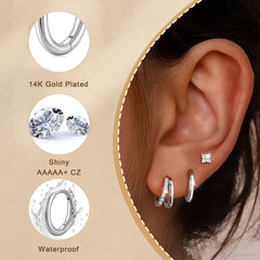 Turandoss 6Pairs Gold Plated Hoop Huggie Earrings for Women Girls, Zircon Stud Earring Set, Gold Jewelry, Graduation Gifts for Women, Girls, 2026