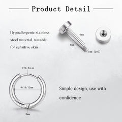 Turandoss Silver Flat Back Stud Earrings Set for Women Girls, Hypoallergenic Hoop Huggie Cartilage Earring, Birthday Valentine's Day Gifts for Women