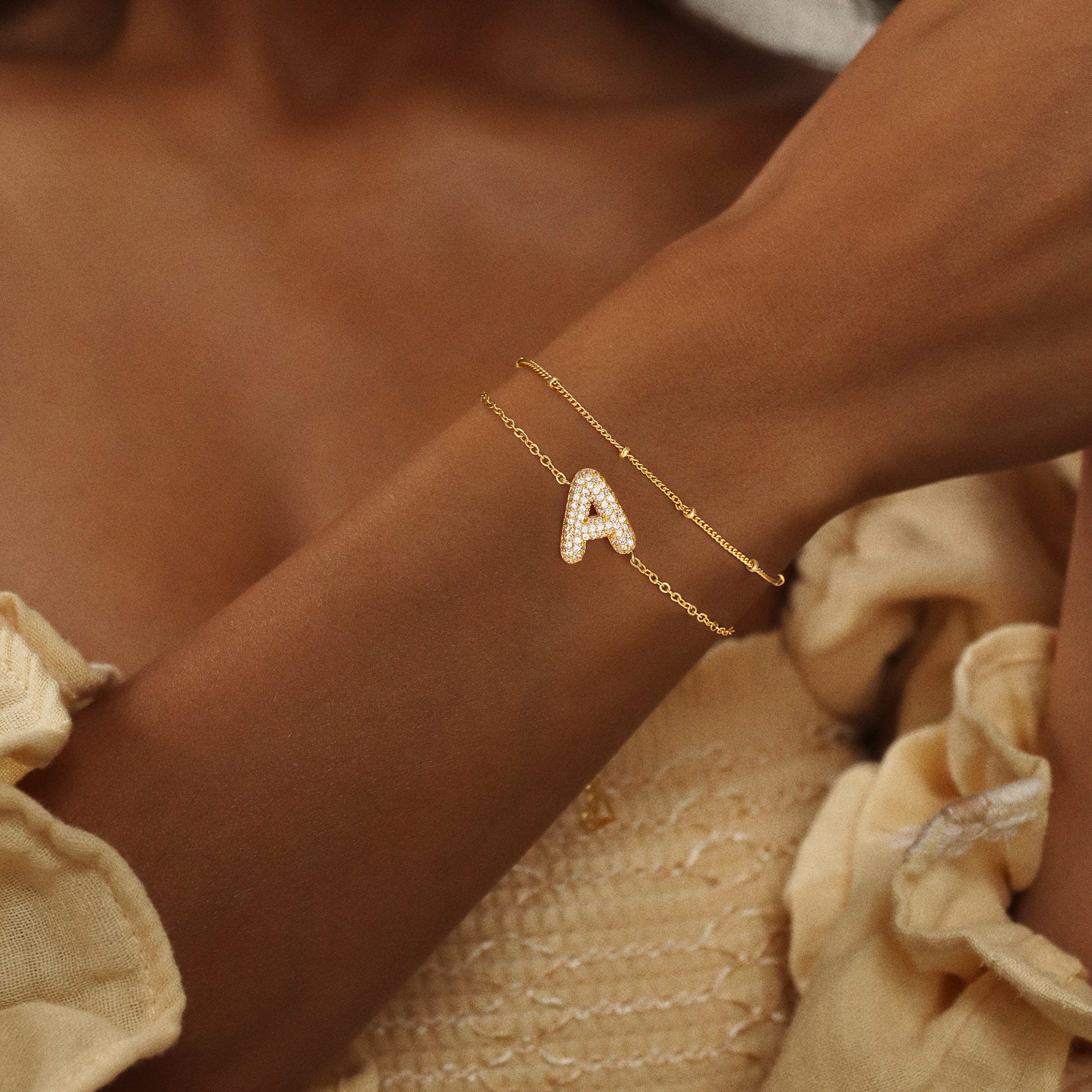Gold Bubble Letter Bracelets