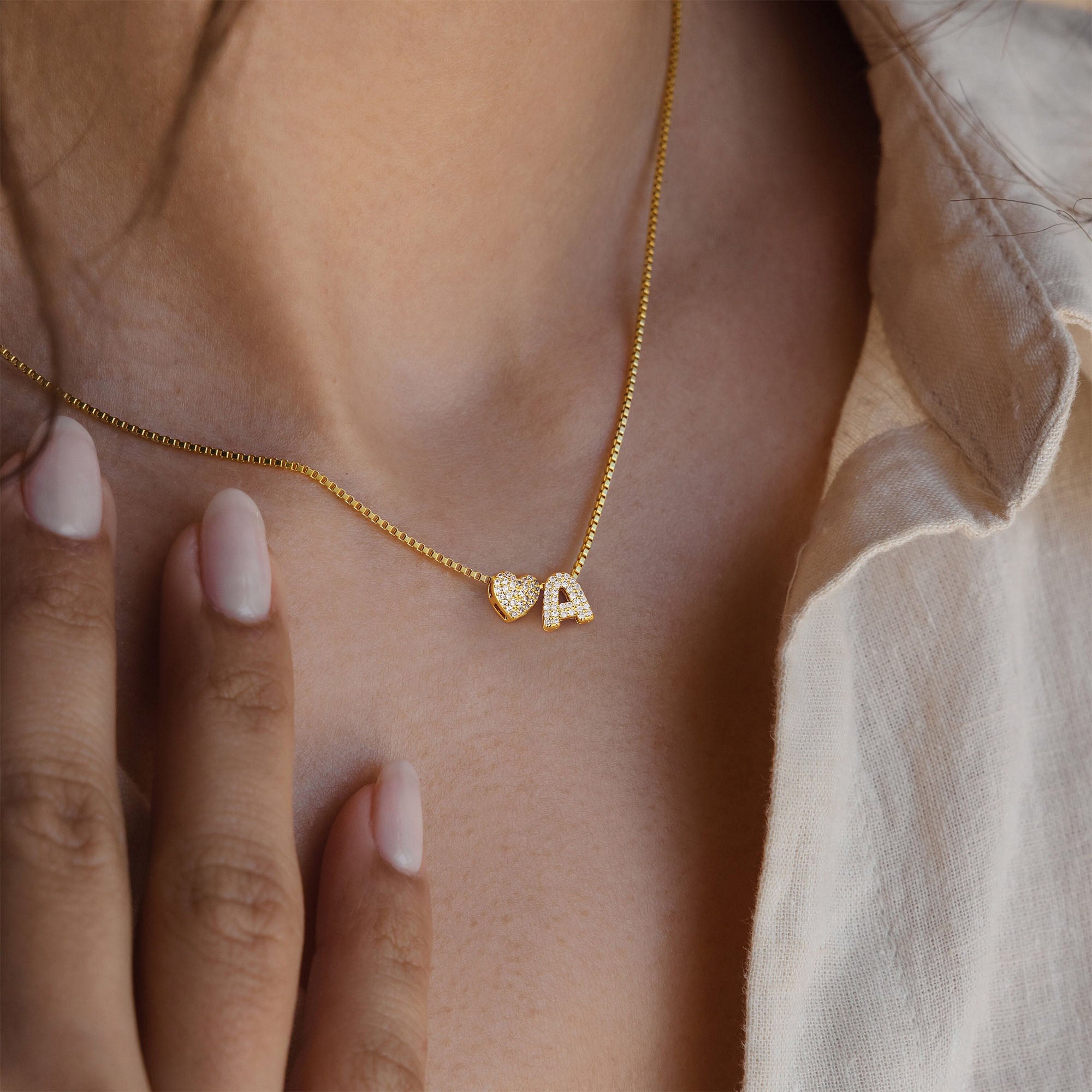 Gold Initial Letter & Heart Necklace for Women
