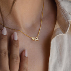 Gold Initial Letter & Heart Necklace for Women