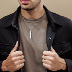 Truandoss 2Pcs Silver Black Cross Necklace for Men Boys - Stainless Steel American Flag Cross Pendant Necklaces,  Fathers Day Christmas Jewelry  Gifts