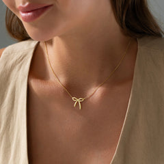 Turandoss 18K Gold Bow Necklace for Women Girls - Dainty Chain Pendant Necklaces, Gold Jewelry for Women, Birthday Christmas Gifts for Girls, 16+2.5In