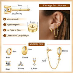 Turandoss 6Pairs Flat Back Stud Earrings for Women Girls, CZ Hoop Huggie Cartilage Clip on Earring, Birthday Gift, Valentine's Day Gifts for Wife Mom