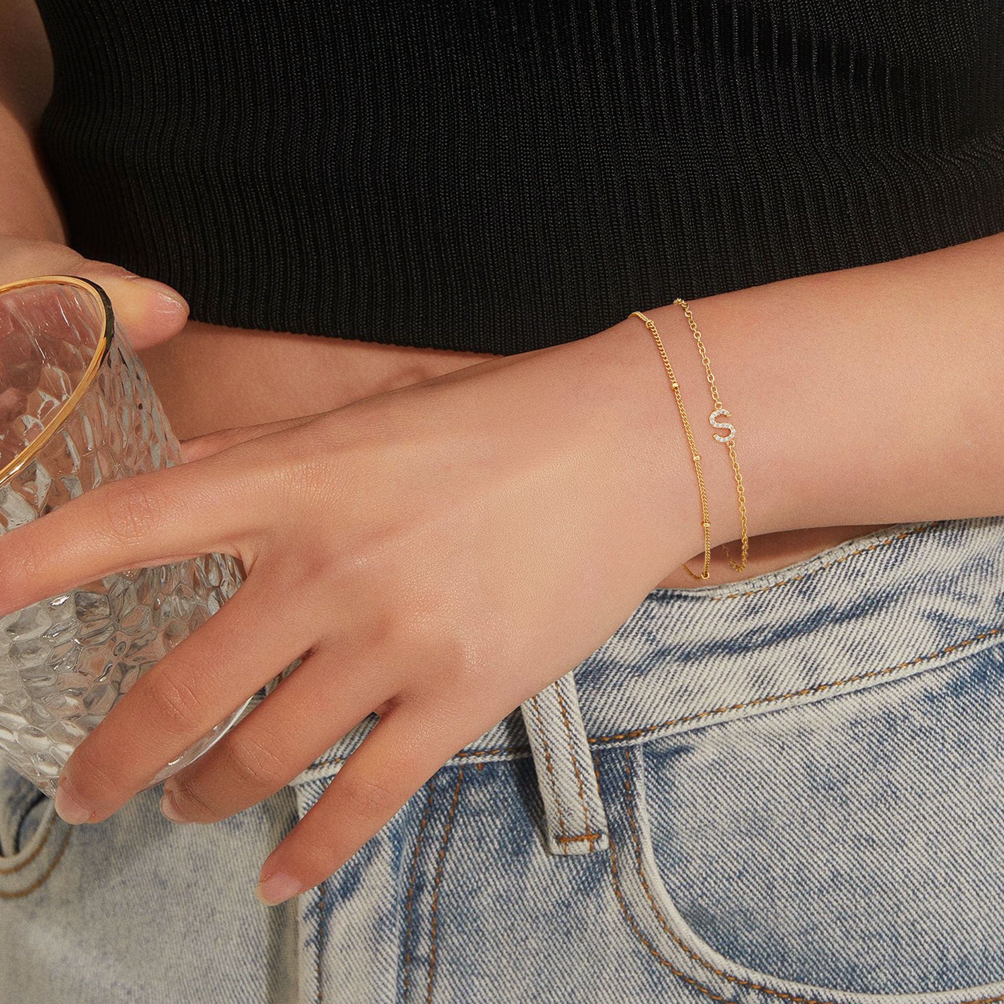 Gold Initial Bracelets for Women Girls