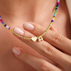 Turandoss Gold Heart Initial Necklace for Kids Women, Beaded Choker Necklaces for Girls, Birthday Gift for Girl 6-18, Valentine's Day Mom Gift for Kid