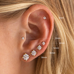 Turandoss 6Pairs Gold Silver Pearl Flat Back Stud Earrings for Women Men - Hypoallergeni Cubic Zircon Cartilage Earring for Piercing, Christmas Gifts