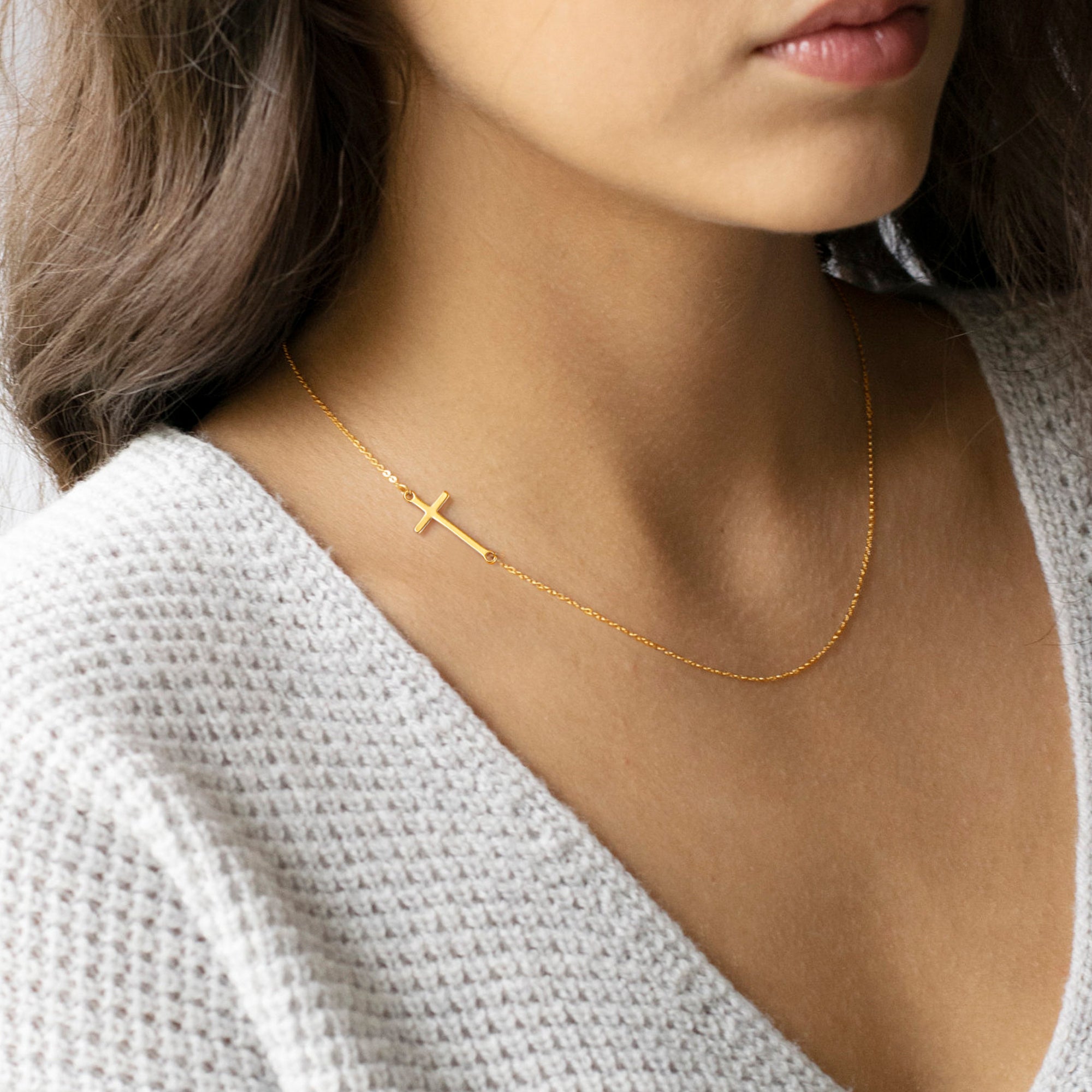 Layered Gold Dainty Cross Necklace for Women