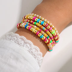 Turandoss Gold Beaded Bracelets for Girls Women, 18K Gold Bead Bracelet Stack for Kids, Colorful Layered Pearl Bracelet Set, Christmas Gifts for Girls