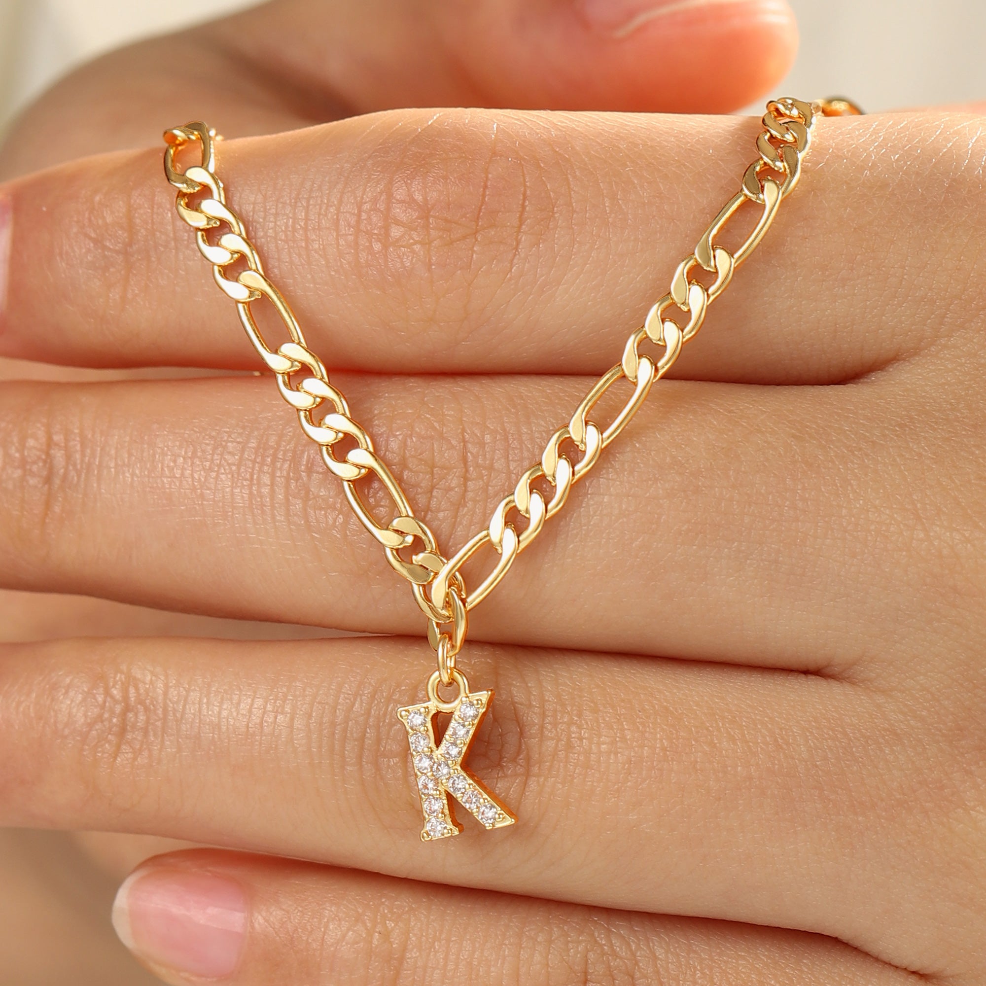 Dainty Gold Layering CZ Pendant Initial Toggle OT Clasp Necklace
