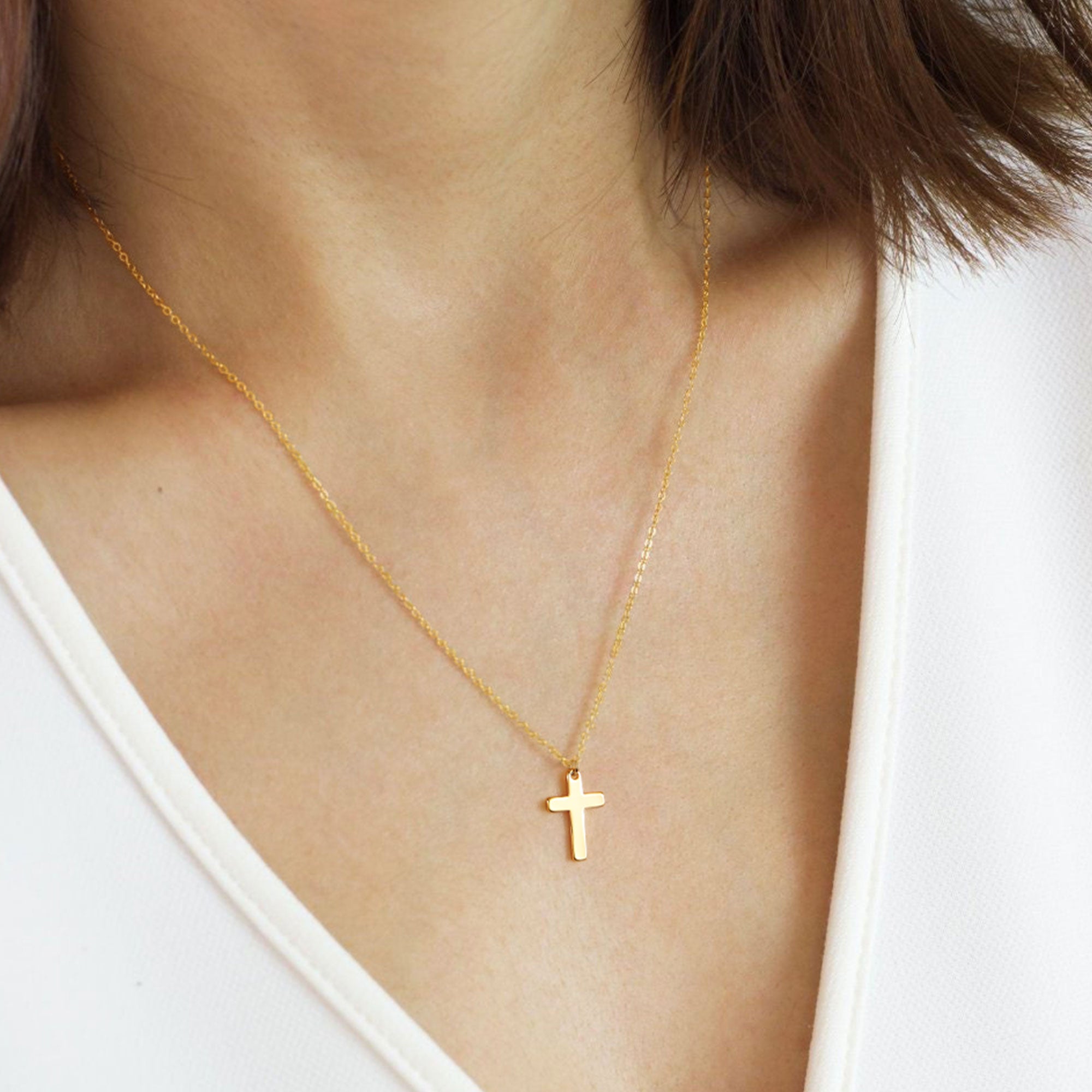 Layered Gold Tiny Dainty Cross Necklace for Women