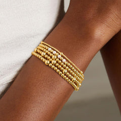 Turandoss Gold Beaded Bracelets for Girls Women, 18K Gold Bead Bracelet Stack for Kids, Colorful Layered Pearl Bracelet Set, Christmas Gifts for Girls