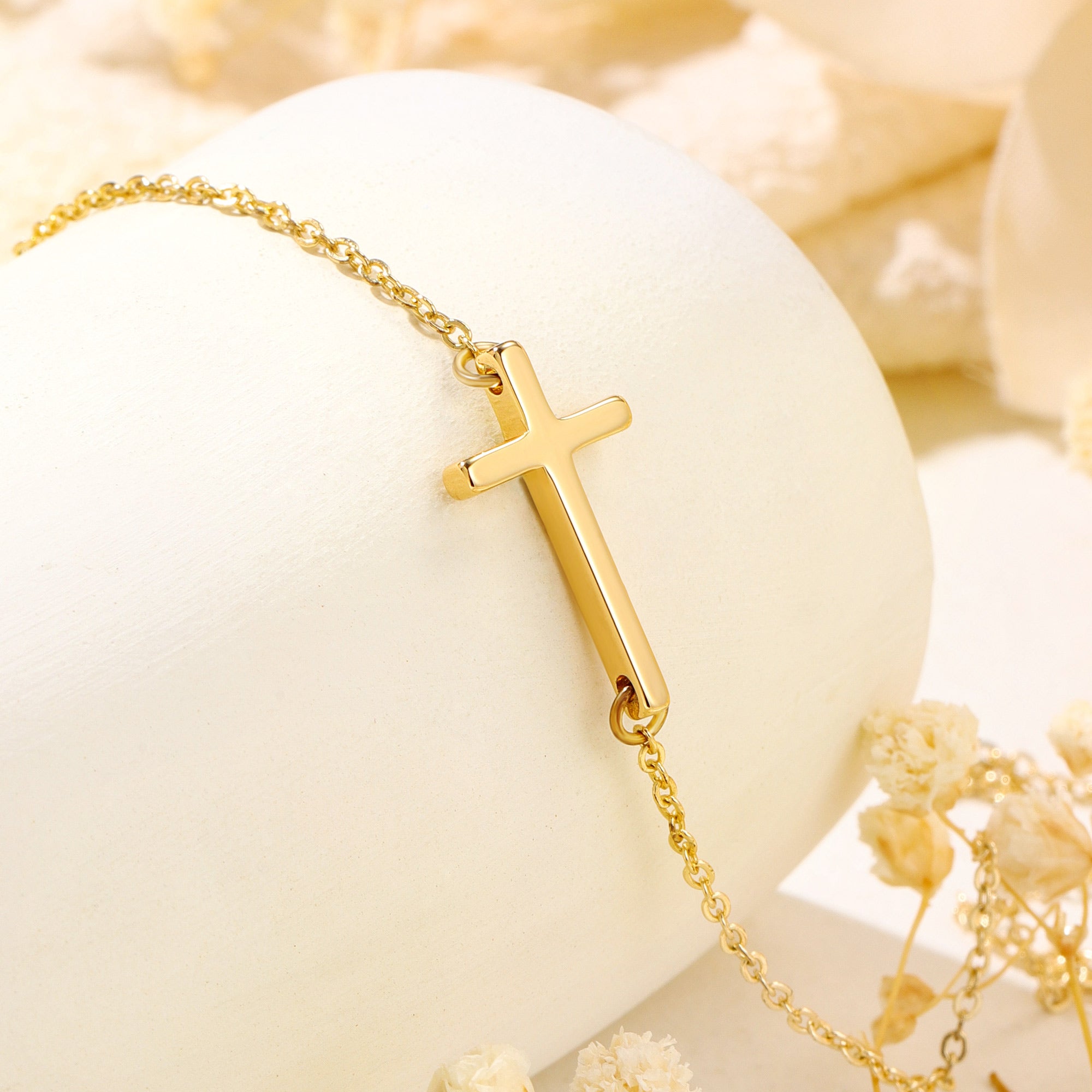 Gold Tiny Sideway Cross Necklace for Women