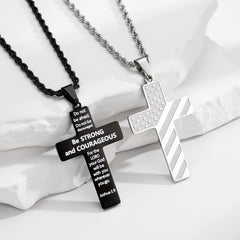Turandoss 2PCS Cross Necklace for Men Boys- Silver Black Stainless Steel Pendant Necklaces, Birthday Gift, Surprise Valentine's Day Gifts from Wife