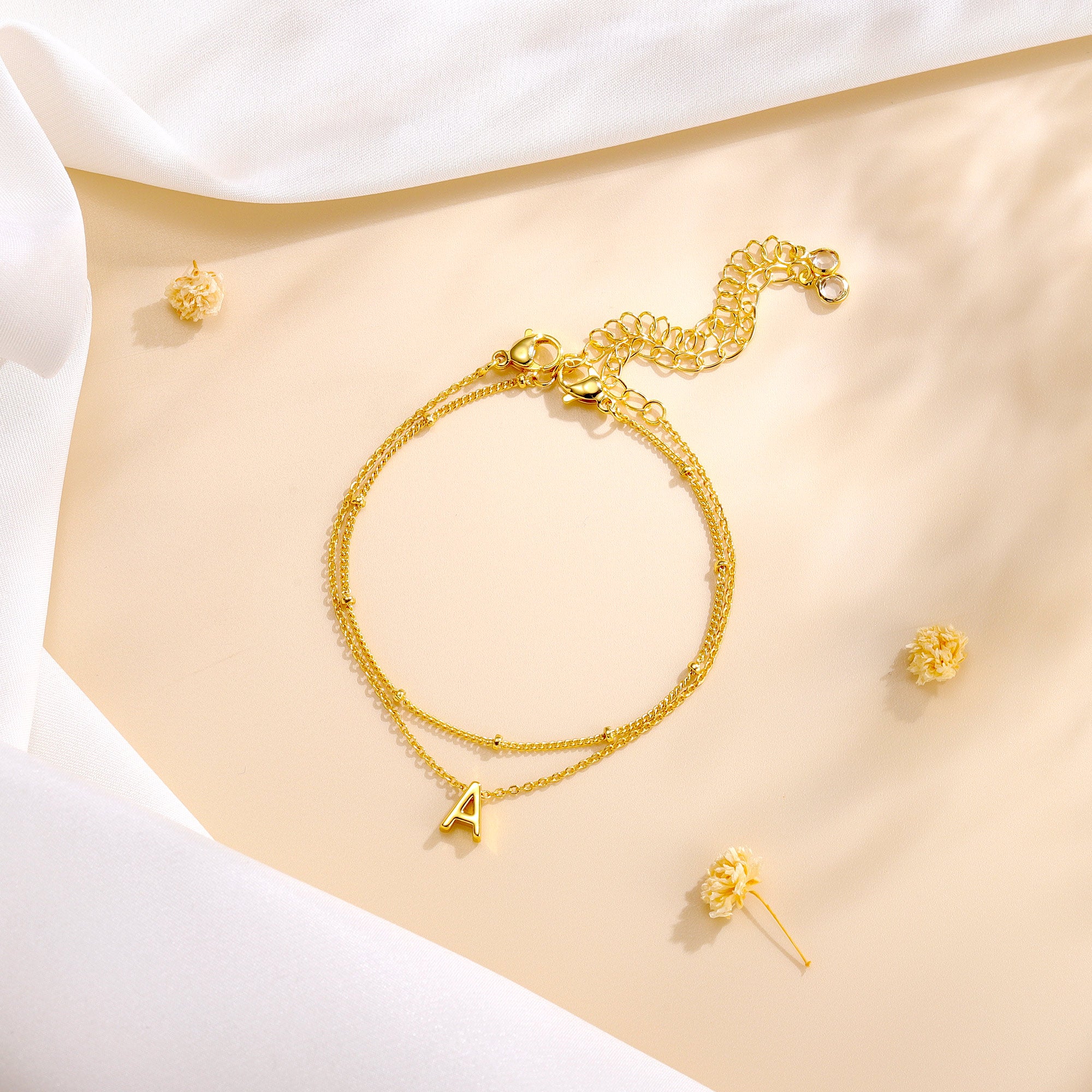 Dainty 18K Real Gold Plated Layered Letter Initial Bracelets