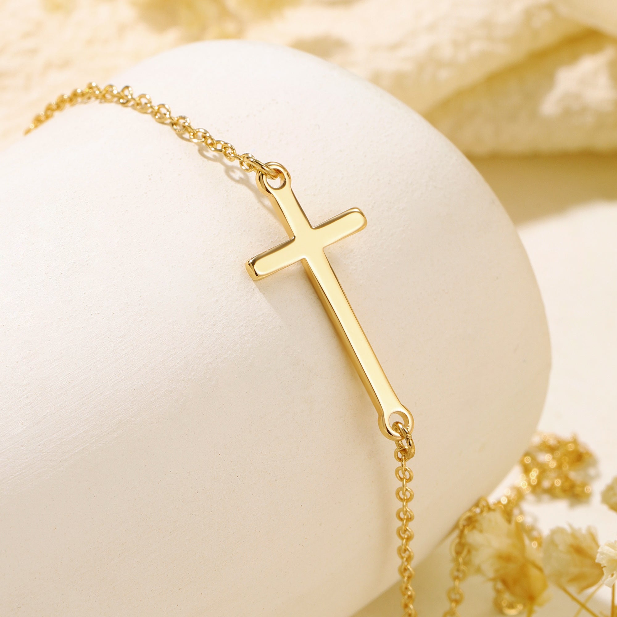 Gold Sideway Cross Necklace for Women