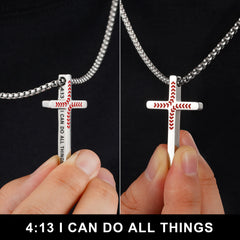 Turandoss 2Pcs Baseball Cross Necklace for Men Boys - Black Silver Stainless Steel Bible Verse Cross Pendant Necklaces, Gifts for Men, Chain 20 inch