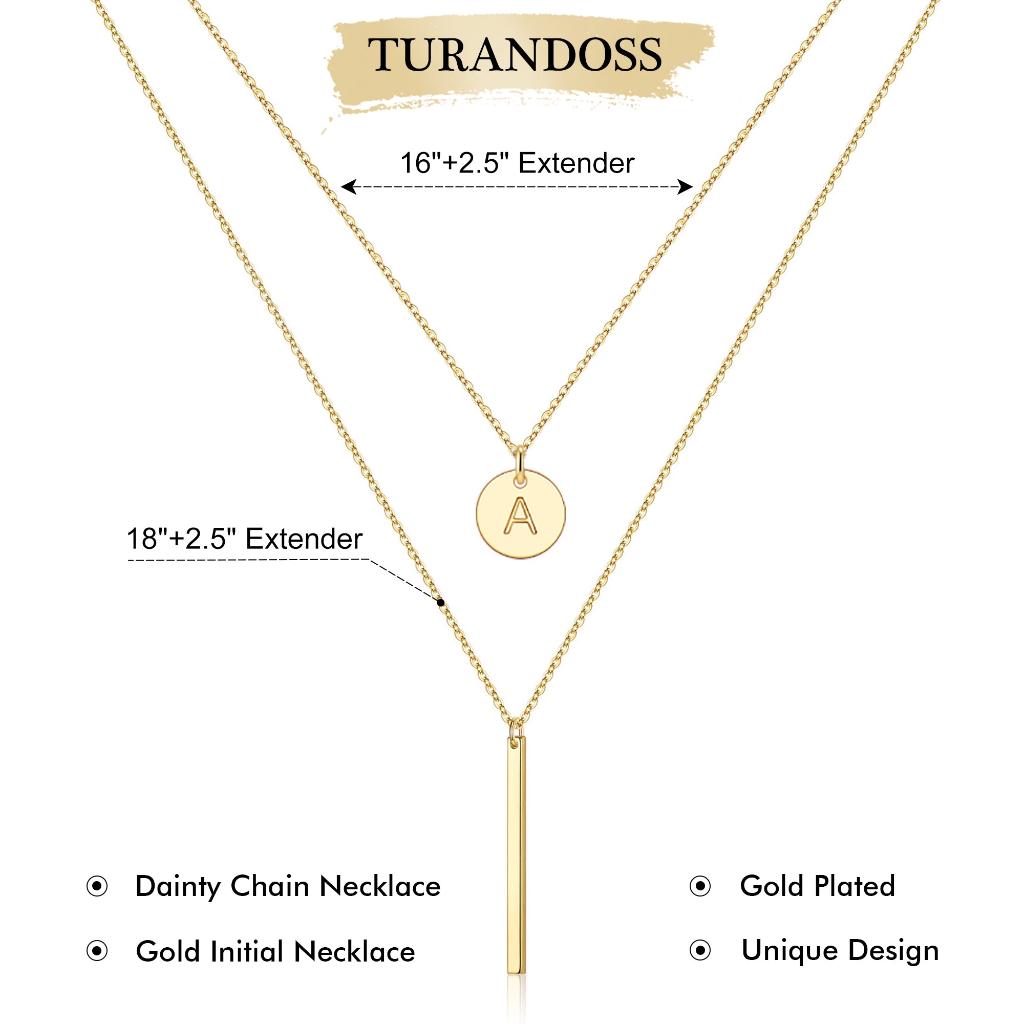 14K Gold Plated Personalized Dainty Layered Initial Letter Pendent