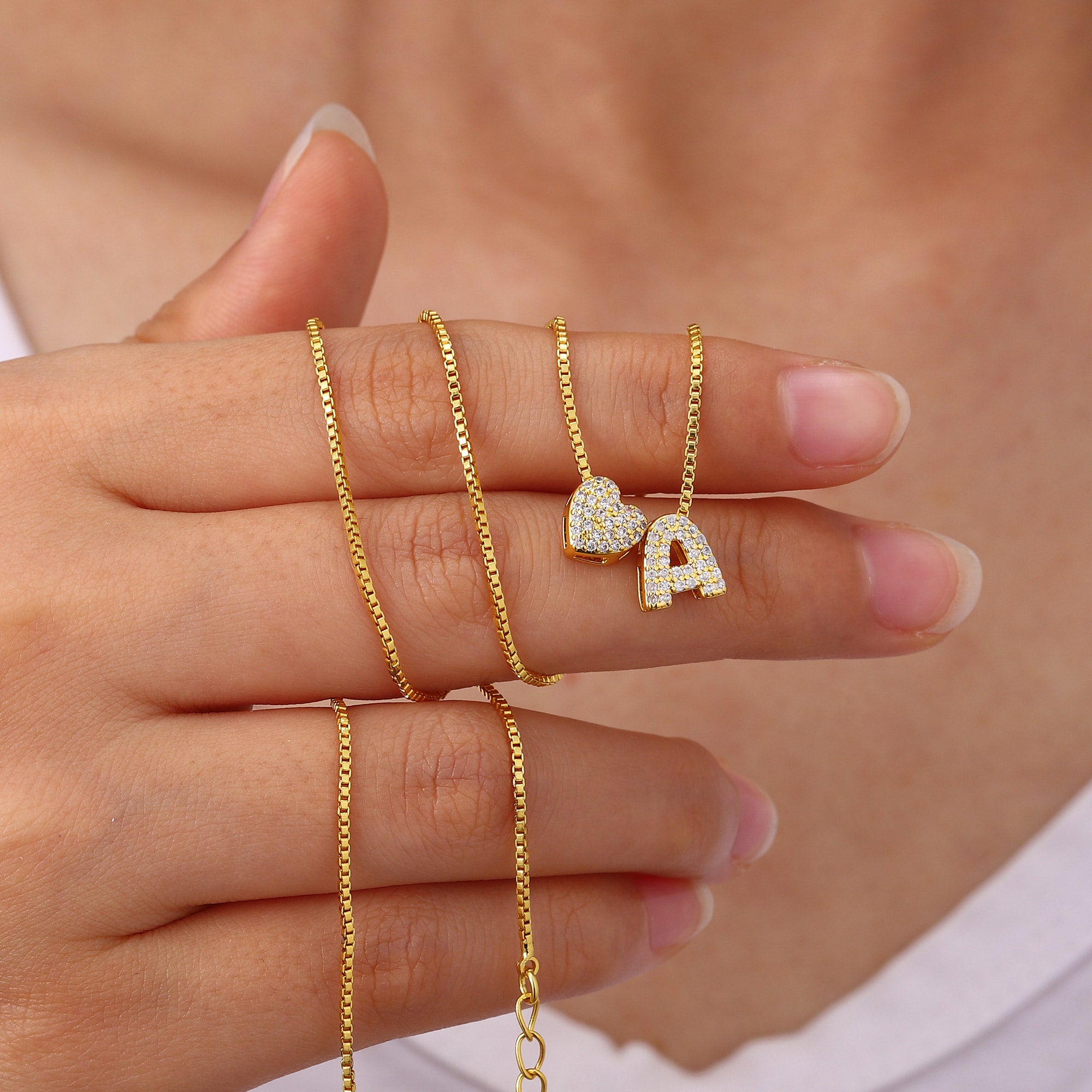 Gold Initial Letter & Heart Necklace for Women