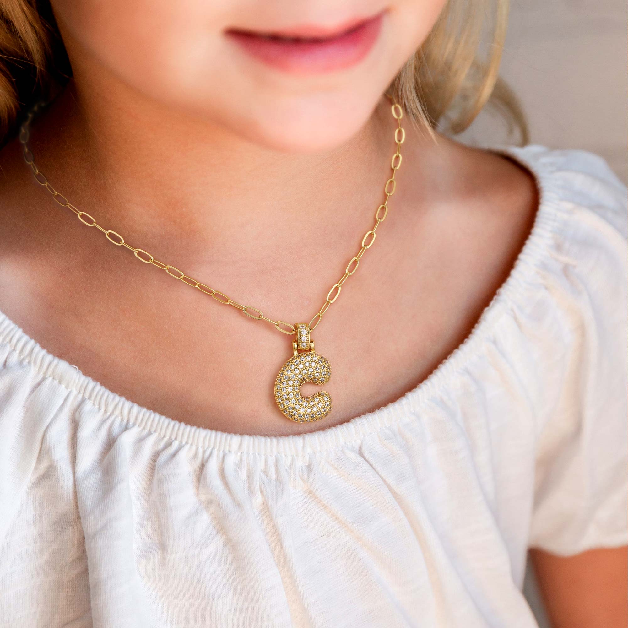 Gold Balloon Letter Necklace for Women