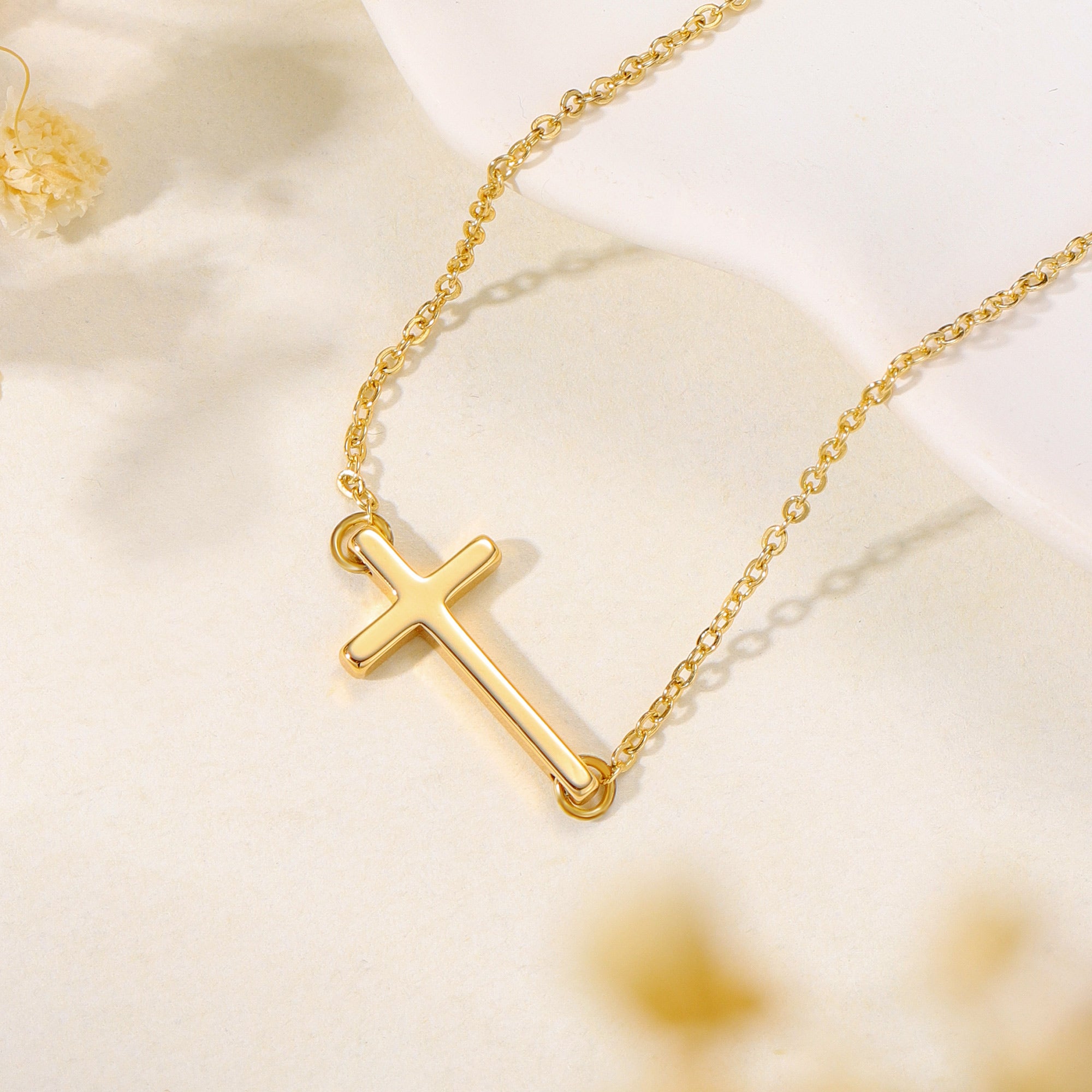 Gold Tiny Sideway Cross Necklace for Women