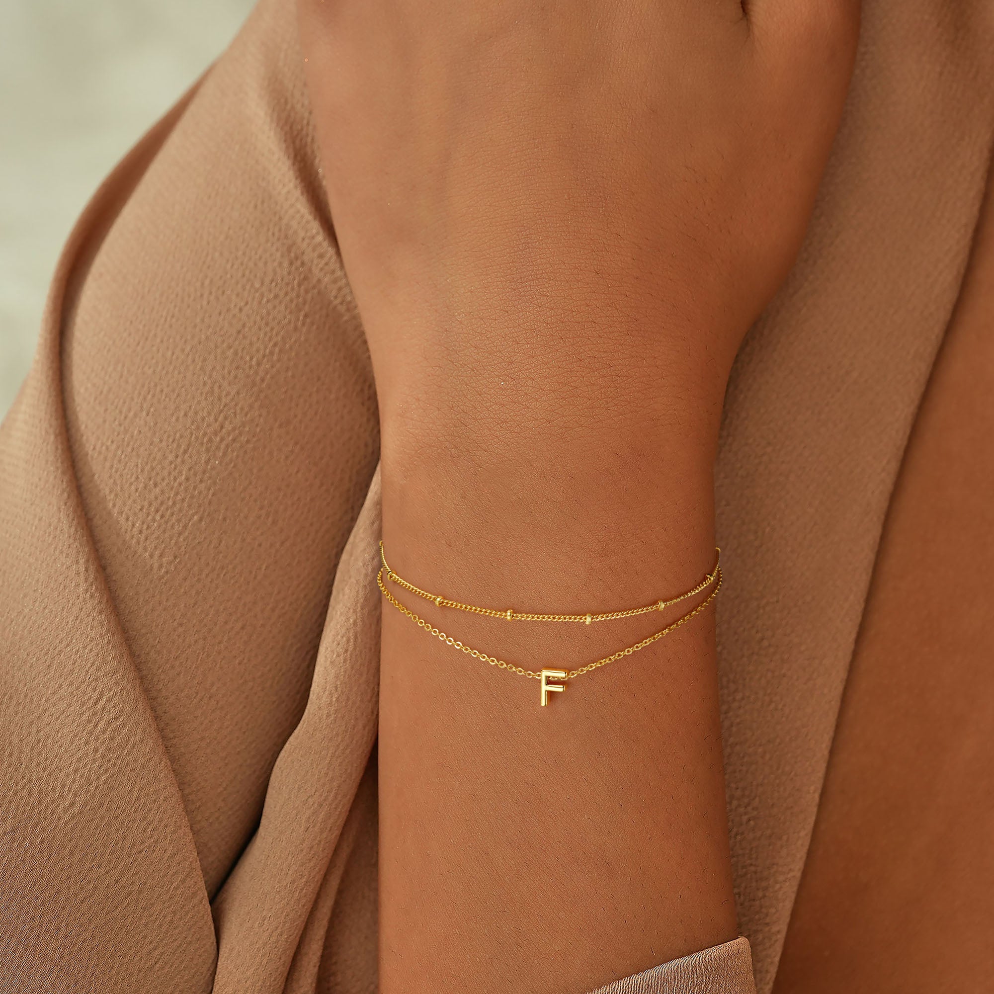 Dainty 18K Real Gold Plated Layered Letter Initial Bracelets