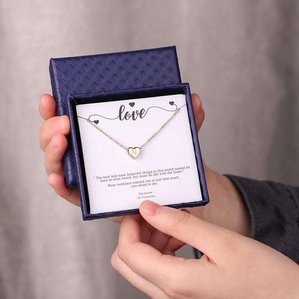 Gold Heart Initial Necklaces for Women Girls
