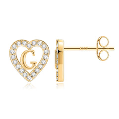Turandoss 14K White Gold Plated Cz Initial Heart Stud Earrings for Teens Little Girls Hypoallergenic Daughter Kids Jewelry Birthday Gifts for Women