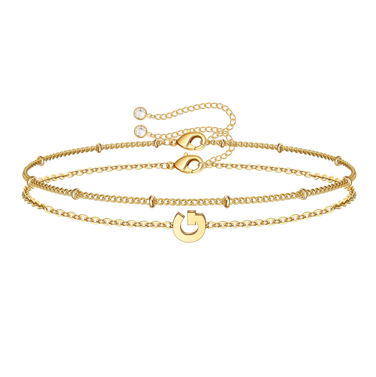 Turandoss 18K Gold Initial Bracelets for Women Girls, Dainty Link Chain Stack Letter Bracelet, Birthday Gift, Valentine's Day Gifts for Women Girls