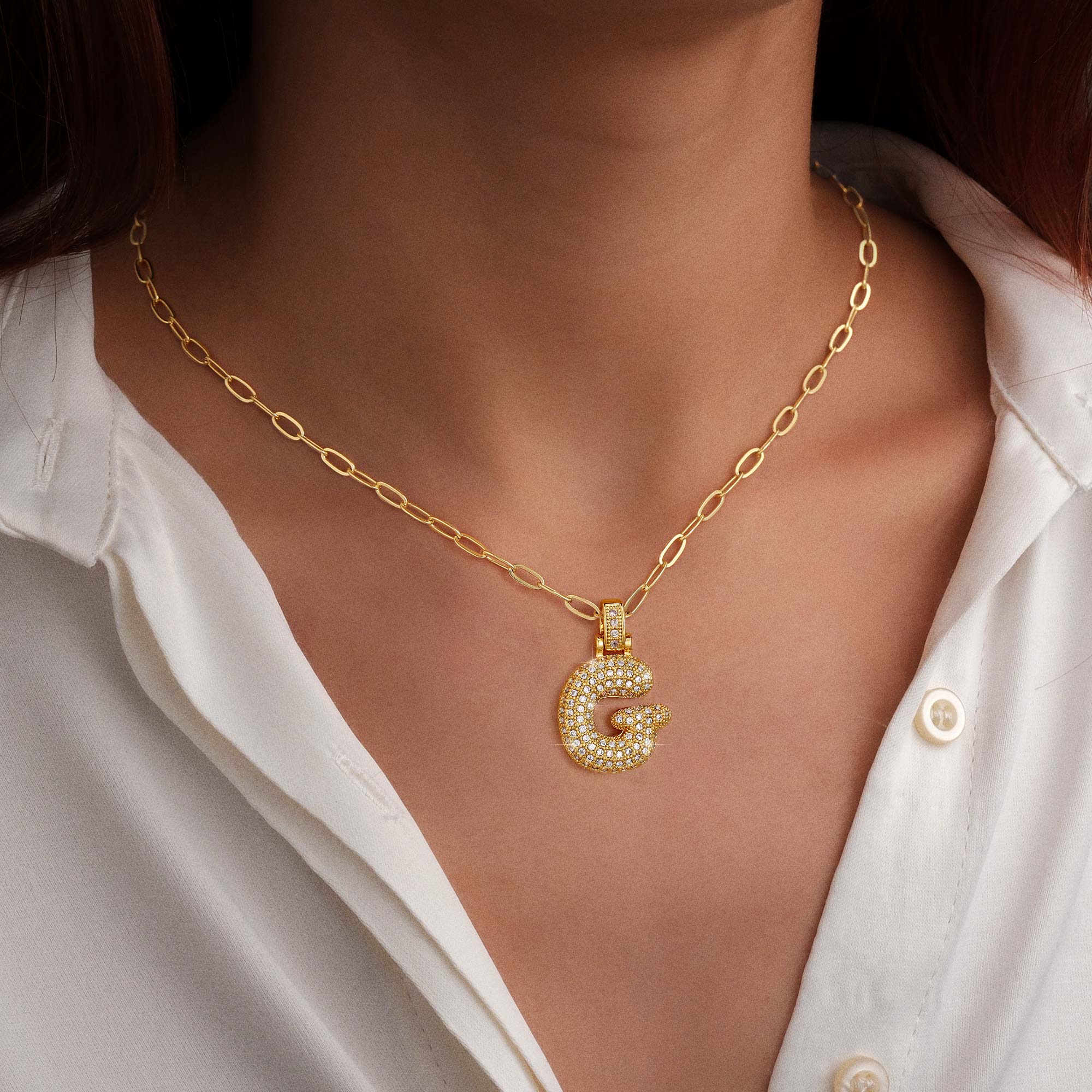 Gold Balloon Letter Necklace for Women