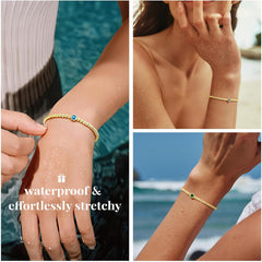 Turandoss January Birthstone Bracelets for Women Dainty Created Garnet Red Square Birthstone Elastic 14K Gold Plated Bracelet Trendy Birthday Jewelry Gifts for Women